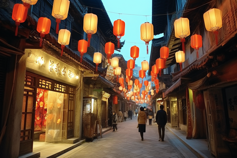 满是纸灯笼的传统老街的景区,高清,摄影图,摄影图片,图片大全,摄影图免费下载